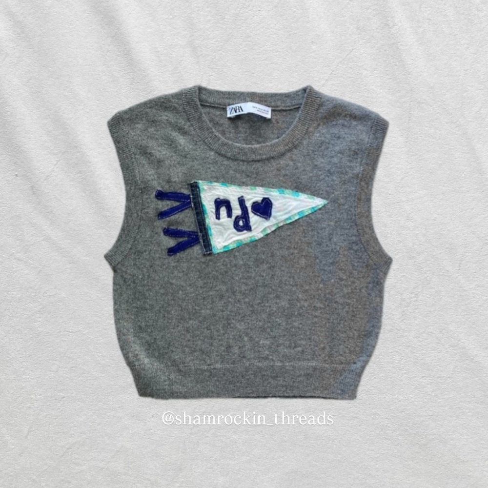 Notre Dame green blue gray white gingham pennant sweater vest